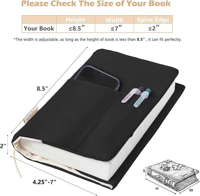 Canvas Book Covers, Washable Book Protector, Book Cover for Paperback Novels, Adjustable Book Cover for Hardcover with Pockets for Pen, Soft Cover Books, Book Lovers Gifts