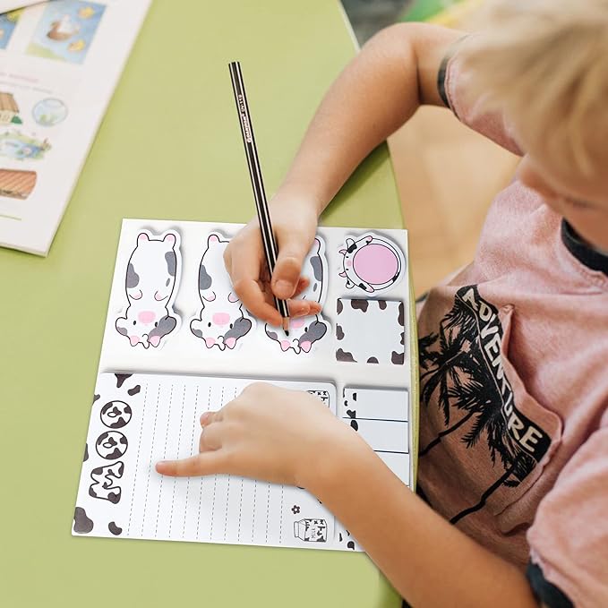 I Just Really Like Cow Sticky Notes Set, 550 Sheets, Cute Pink Cow Shaped Self-Stick Notes Pads Barnyard Farm Animal Divider Tabs Bundle Writing Memo Pads Back to School Office Supplies