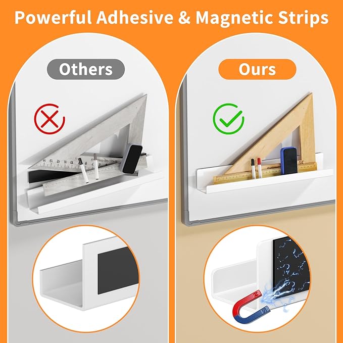 Carmanon Magnetic Book Shelf for Whiteboard, Reusable Acrylic Book Display Shelf with Strong Adsorption Capacity, Magnetic Book Holder for Classroom Refrigerator Office Teacher Kids, White