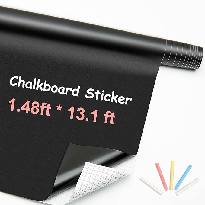 Extra Large Chalkboard Wallpaper Stick and Peel(1.48ft.x13.1ft.) Chalk Board Wall Paper Chalk Paint Removable Renovate Blackboard Sticker with 5 Chalks for Home&Office Wall Board Sign(17.7*157Inches)