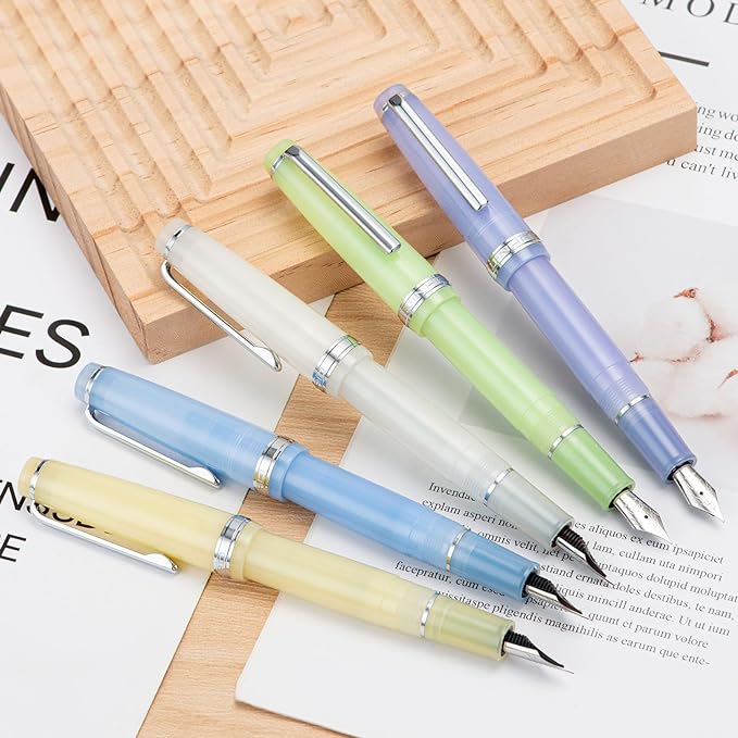 Jinhao 82 Acrylic Fountain Pen, Iridium Fine Nib with Ink Converter, Transparent Ivory White Classic Design Smooth Writing Pen (Silver Trim)