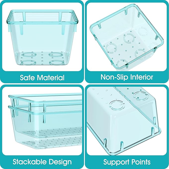 13 PCS Clear Plastic Drawer Organizers Set, 4 Size Desk Drawer Organizer Trays for Makeup, Jewelry, Kitchen Utensils, Gadgets and Office Accessories, Sea Blue