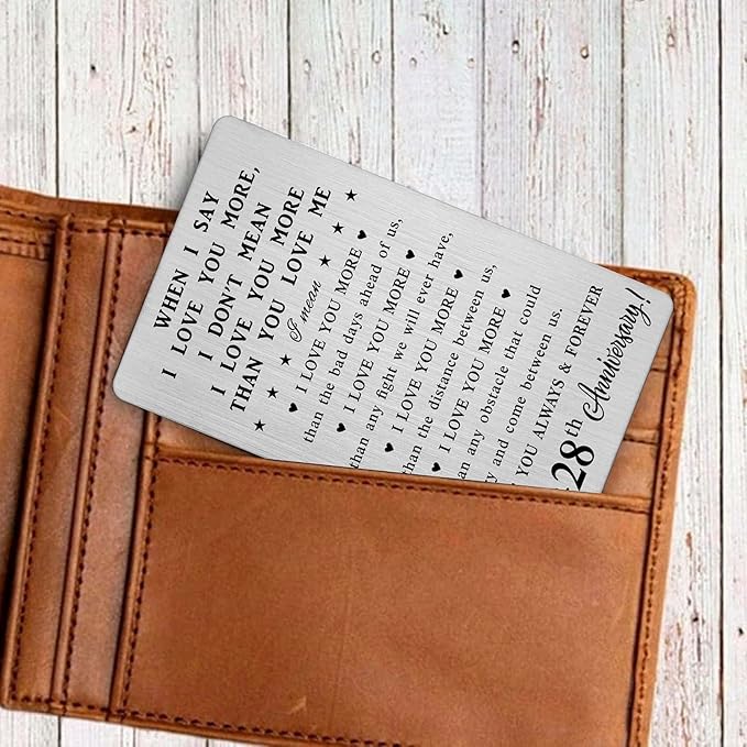 CPLJW 28th Anniversary Wallet Card Gifts for Him, Happy 28 Anniversary Romantic Gifts for Her