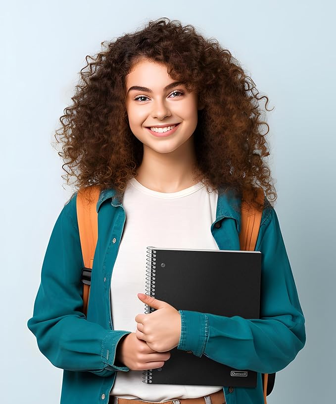 Dunwell College Ruled 1 Subject Notebook, 80 Sheets, Spiral Notebook with 8.5 x 11 Paper, Protective Plastic Cover, Divider with Pockets, Perforated Pages, 3-Hole Punched