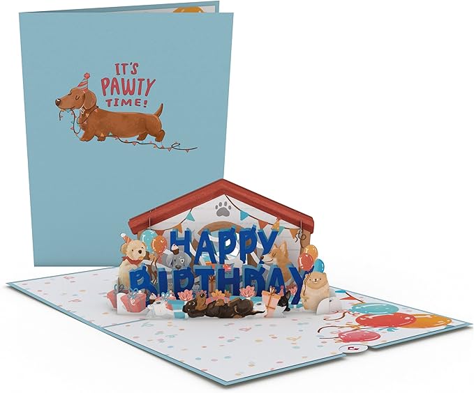 Lovepop Birthday Pop-Up Card for Her, Him, Men, Women - 3D Animal Greeting Cards - It's Pawty Time - 5" x 7" - Blank Notecard & Envelope Included