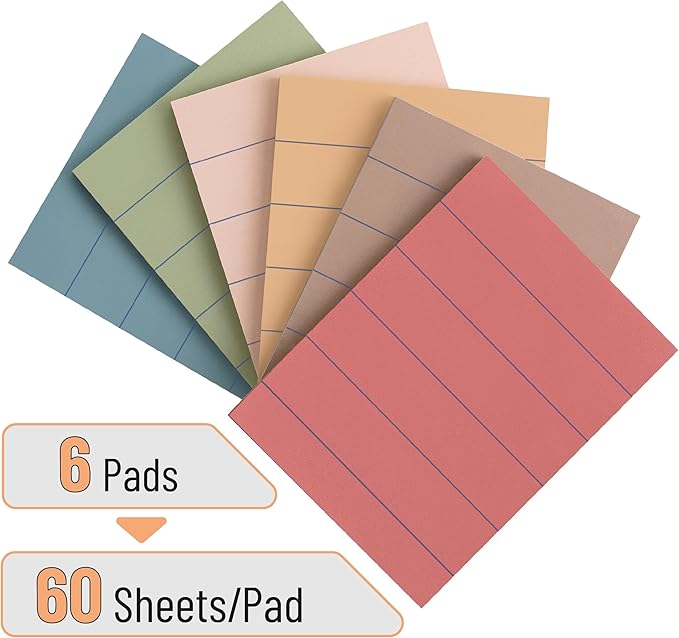 Mr. Pen- Lined Sticky Notes, 1.5"x 2", 6 Pads, 60 Sheets/Pad, Vintage Colors, Small Sticky Notes with Lines, Sticky Note Pads, Sticky Pads, Mini Sticky Notes Lined, Mr Pen Sticky Notes Small