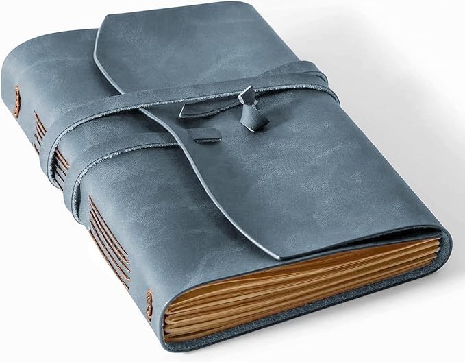 Leather Journal Notebook, A5 Size Diary 6x8.1 Inch, Genuine Leather Journals for Writing, Vintage Style Personalized Journal, Gifts for Men and Women, Artists, Travelers, Navy Blue