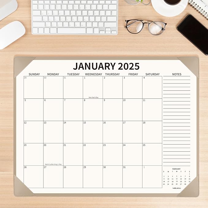 Desk Calendar 2025-2026 with Desktop Mat, 22x17 inch Large Desk Pad Calendar 18 Months Runs from 2025 to June 2026, Big Desk Blotter Calendar for Home Office and School, Apricot