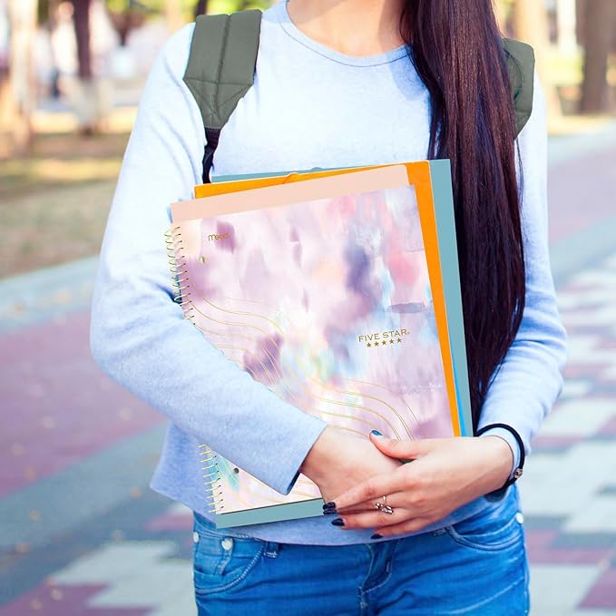 Five Star Spiral Notebook + Study App, 1 Subject, Wide Ruled, 8" x 10-1/2", 80 Sheets, Pastel Tie Dye (930210F-ECM)
