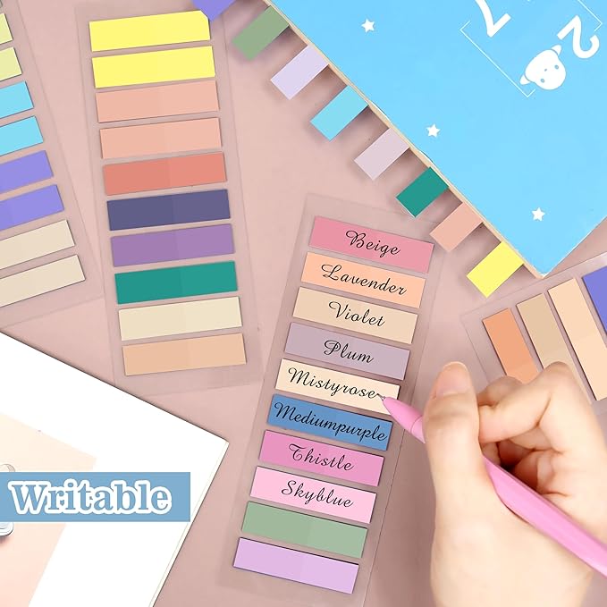 SIQUK 4200 Pieces Sticky Tabs for Annotating Books Tabs Morandi Sticky Flags Clear Transparent Page Markers Strip Page Flags Colored Tabs Writable and Repositionable Book Annotation Tabs