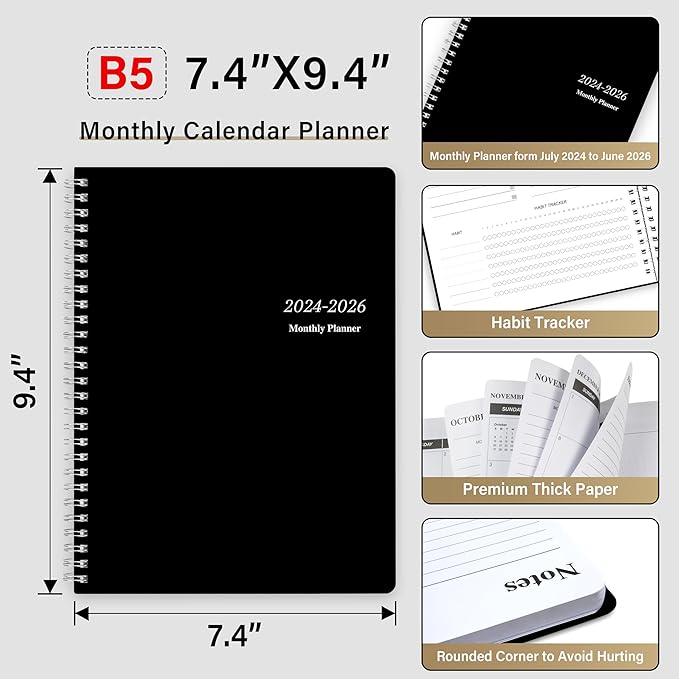 TREES Monthly Planner 2024-2026, Calendar Planner 7.4"x9.4" Time Management Personal Organizer with Monthly Goals, To-Do List, Habit Tracker, 24 Months for Planning