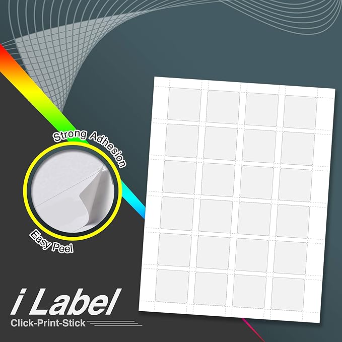 24UP 1.5" x 1.5" Square Labels for Laser & Inkjet Printers[100 Sheets,2400 Labels]