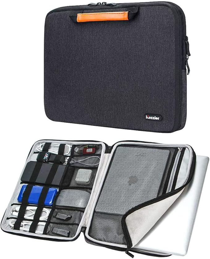 iCozzier 15-15.6 Inch Handle Electronic Accessories Strap Laptop Sleeve Case Bag Protective Bag for 15" MacBook Air/MacBook Pro/Pro Retina Cover - Black