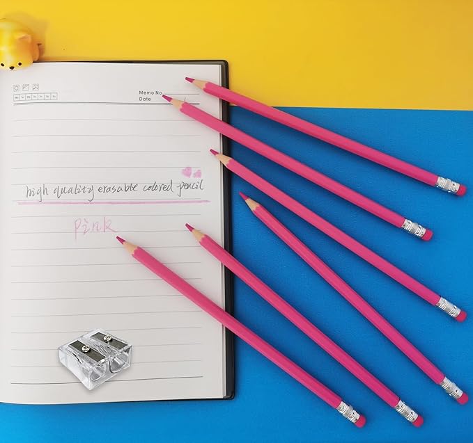 Adhere 25pcs Checking Pencils Erasable colored Pencils Pre-Sharpened #2 HB,for Checking Tests Grading Map Coloring,school Correcting,editing Office Favors,including a Free sharpener.(Pink)