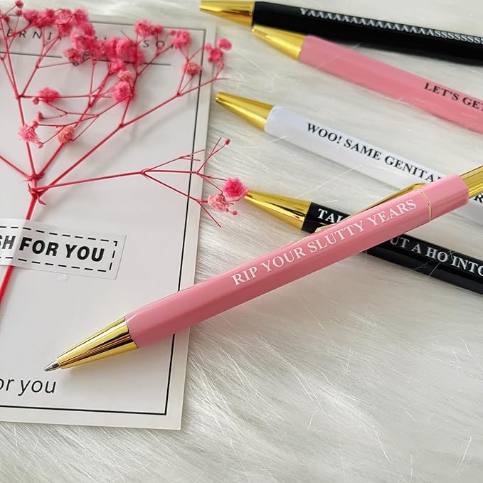 Jxueych Funny Pens 5-Count, Black Ink,Medium Nib 1.0mm, Funny Office Gifts for Coworkers, Personalized Pens Vibrant Funny Quotes Swear Word Daily Pen Set (N)