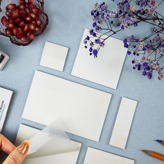 Transparent 650 Sheets, Clear, See Through Invisible Translucent Sticky Notes for School, Office 13 Packs, (1.5"x1.5" , 3"x1" , 3"x2" , 3"x3", 3"x4" ,3"x5")