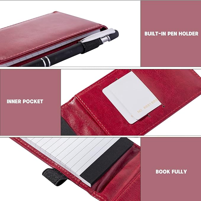 Camelmother 10 Pieces Small Notepad Holder Set Pocket Notebook 3 x 5 Inch with Pen (red Small Notepad)