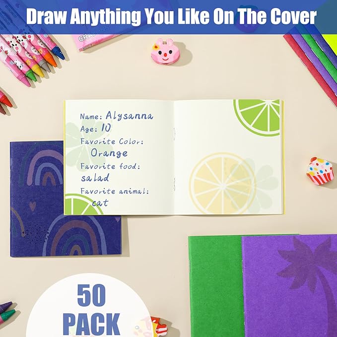 Thenshop 50 Pack Mini Pocket Kraft Notebooks Bulk 4 x 4 Inch Journal Notepads with Dot Memo Sketchbooks Writing Notepad for Party Favors Supplies(Fresh Color,Blank Page)