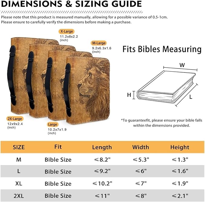 Lotusorchid Lion Print Bible Bag for Men, PU Leather Bible Cover Sturdy Bible Book Carrying Bags Christian Bible Study Accessories for Bible Study, Brown, M