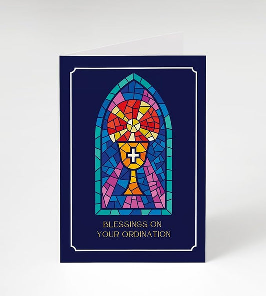 M Market On Mainstreet Christian Ordination Card w/Envelope, 5x7 inches, Made in the USA (Stained Glass, Single Card)