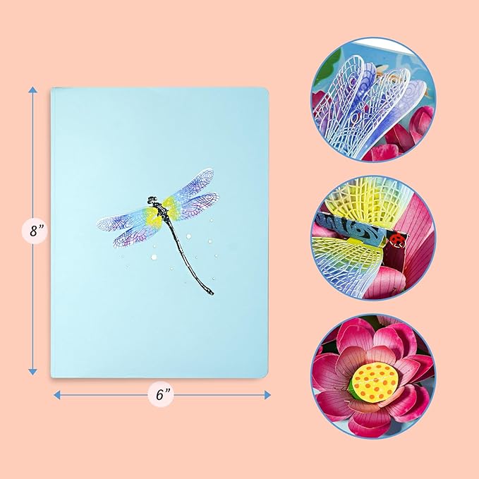 Dragonfly and Lotus Pop Up Card, Greeting Card for Various Occasions, Modern Floral Design, Perfect for Birthdays, Weddings, Get Well, Thinking of You, Mother's Day