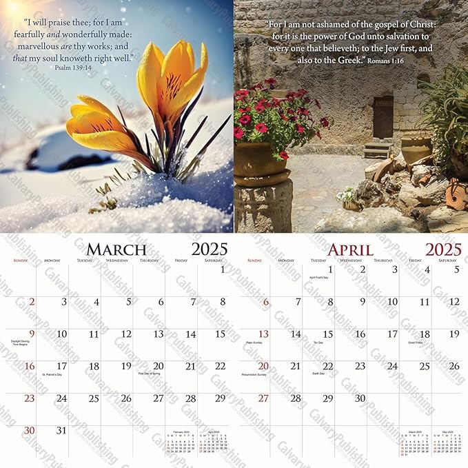 2025 Christian Wall Calendar, King James Bible Verses, 12x24 (Open) Staple Bound, Beautiful Pictures, quality printing and binding.