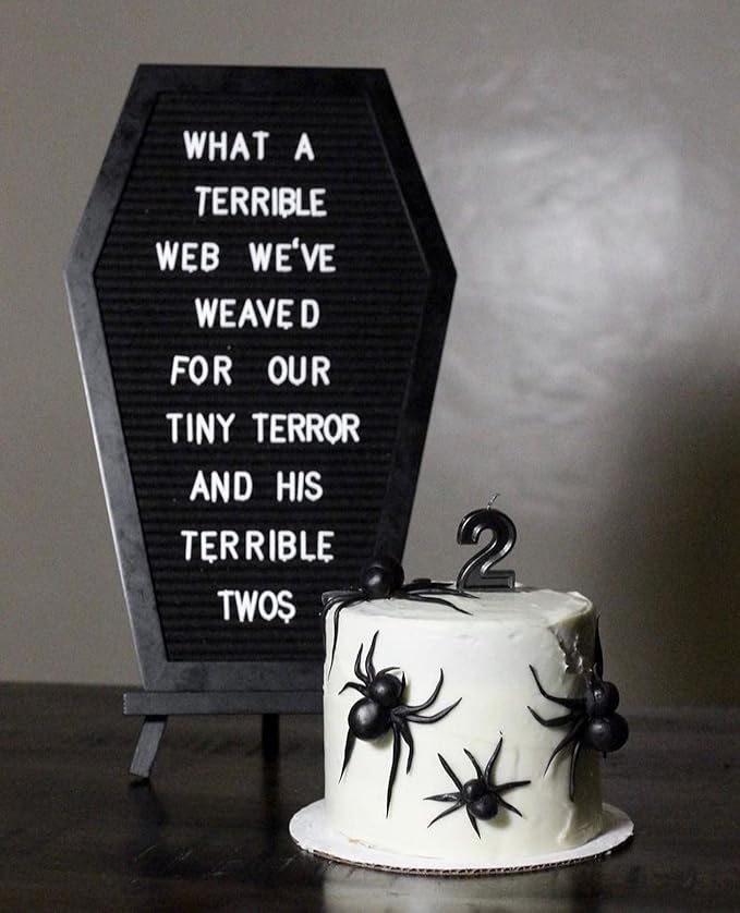 Coffin Letter Board Black With Spooky & Seasonal Emojis +550 Characters, Wooden Stand - 17x10.5 Inches - Coffin Shaped Goth Decor Sign Witchy Halloween Decorations Gothic Decor Birthday Wedding Home Spooky Gifts