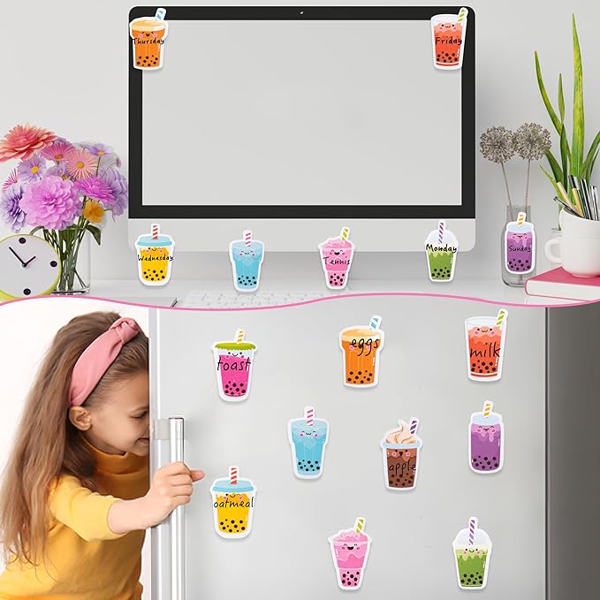 30 Pack Bubble Tea Sticky Notes, Total 600 Sheets, Boba Milk Tea Theme Self Sticky Notepads Memo Pads Page Marker for Office School Student Kids Class Birthday Party Favors Goodies Bag Fillers