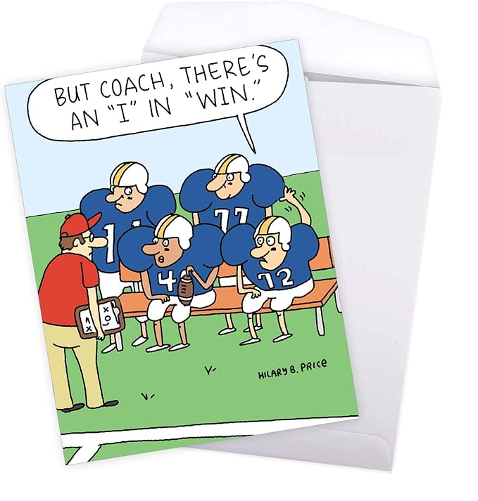 NobleWorks - 1 Jumbo Football Coach Thank You Greeting Card From US with Envelope (Big 8.5 x 11 Inch) Sports Athlete Gratitude, Oversize Notecard for School Teacher, Mentor - Team Talk J6960TYG-US