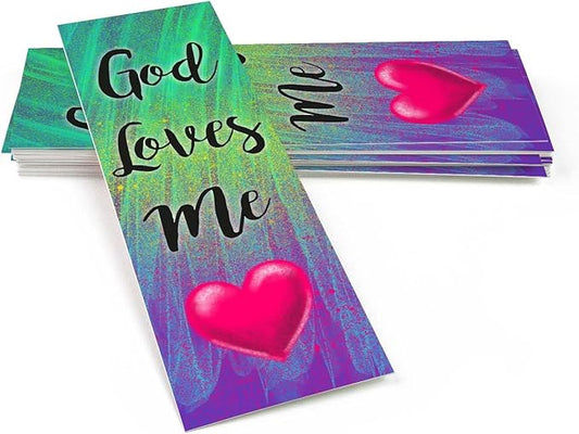 God Loves Me, John 16:27, Bulk Pack of 25 Christian Bookmarks for Kids, Childrens Bible Verse Book Markers, Sunday School Prizes with Memory Verses, Scripture Gifts for Kids & Youth