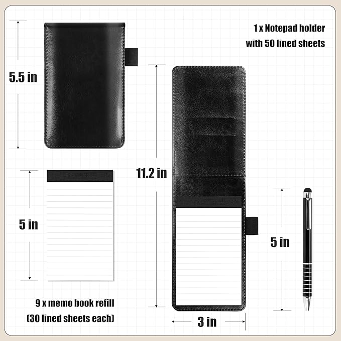Koogel 11PCS Mini Pocket Notepad Holder Set, Pocket Notepad Flip Notepad with Pen Leather Pocket Notebook for Office School Business Travel Meetings