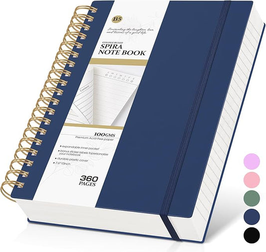 Spiral Notebook Journal, 360 Pages College Ruled Notebooks, Lined Thick Journals for Women Men,B5 Big Spiral Notebooks with 100GSM Paper, Spiral Bound Journal for Writing Work School Blue 7.6"×10"