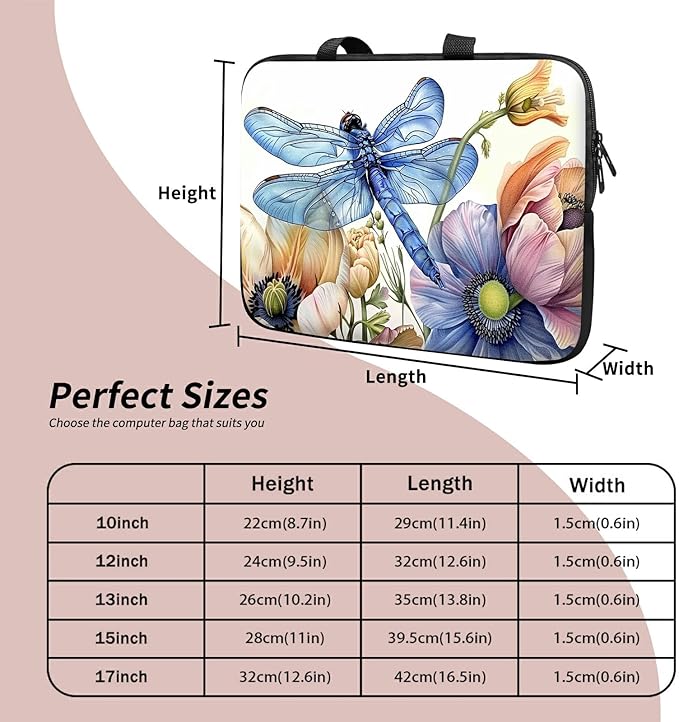Laptop Sleeve Case Bag 15 inch, Blue Dragonfly Slim Carrying Case Durable Handbag Travel Laptop Bag for 15 inch MacBook Air M3/M2/15 Pro/Surface Laptop 7/6/5/4/3/ Dell XPS 15 Plus