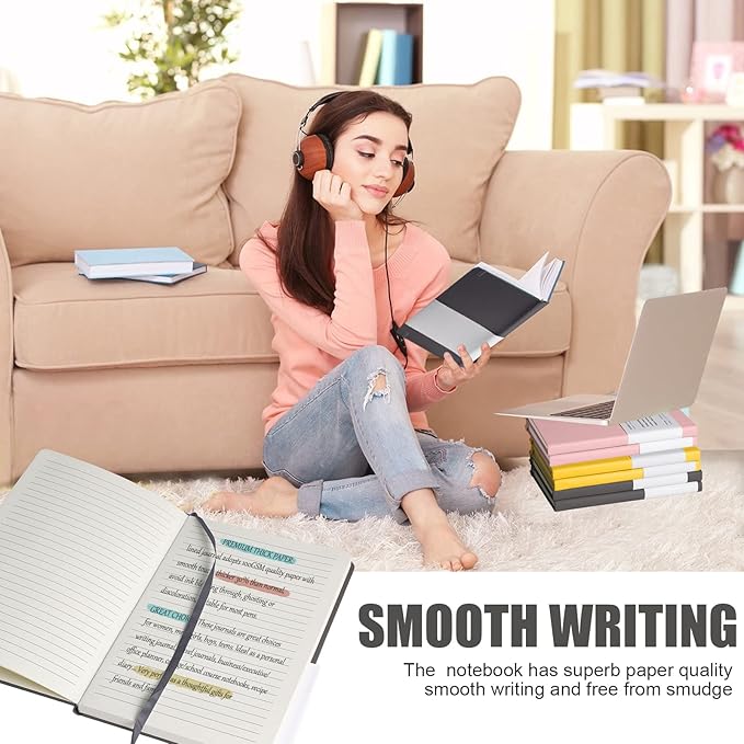 Lined Journal Notebook, (Dark Gray), 160 Pages, Medium 5.7 inches x 8 inches - 100 gsm Thick Paper, Hardcover