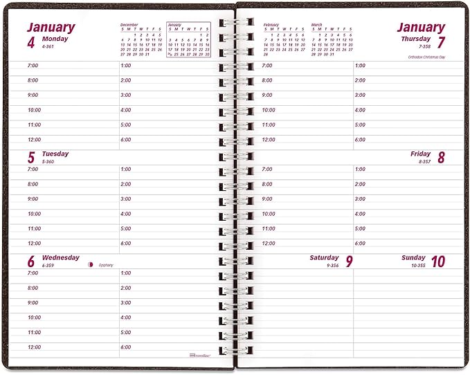 Brownline 2024 DuraFlex Weekly Planner, Appointment Book, 12 Months, January to December, Twin-Wire Binding, 8" x 5", Black (CB75V.BLK-24)