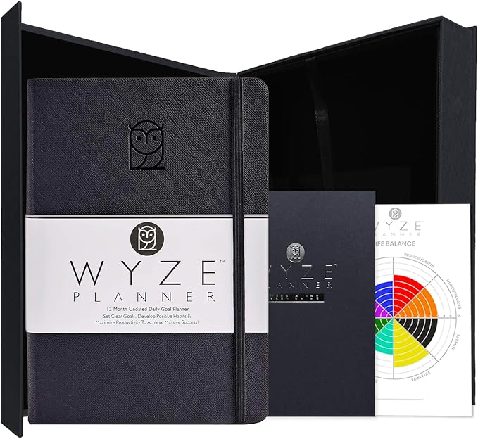 Pro - Goal Setting Planner to Increase Productivity and Achieve Personal and Business Goals. 12 Month Undated Daily, Weekly and Monthly Journal Organizer with Calendar (Black)