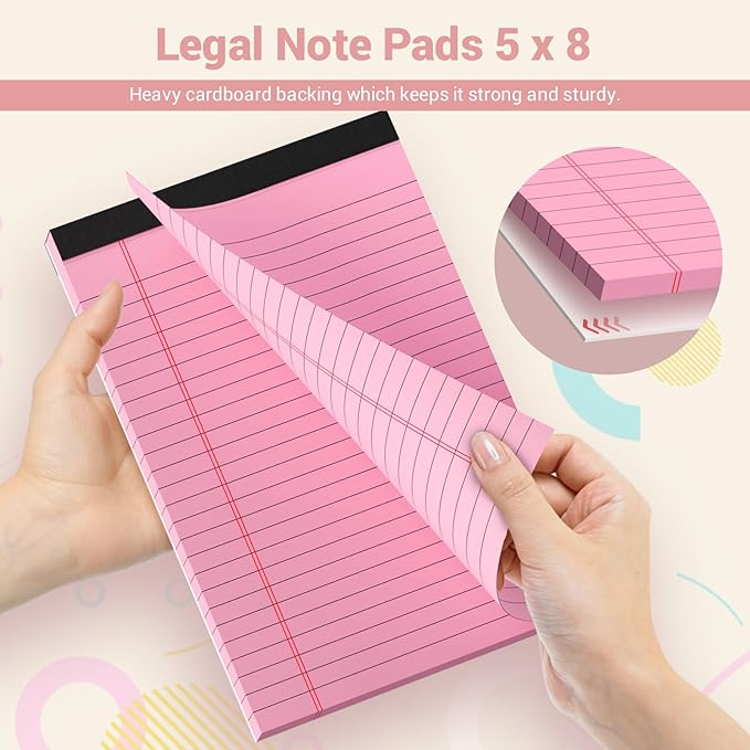 Legal Pads 5x8 Small Note Pads Colored Notepad, 9 Pack, Narrow Ruled Lined Paper, Micro Perforated Writing Pads Memo Pad, 30 Sheet/Note Pads, Notebook Paper Tablet for School, Colored Legal Pad 5x8''