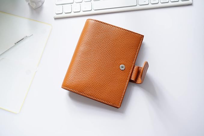 Moterm Pocket Regular Rings Planner - Genuine Leather Binder Organizer (Pebble-Burnt Orange, 19mm Ring)