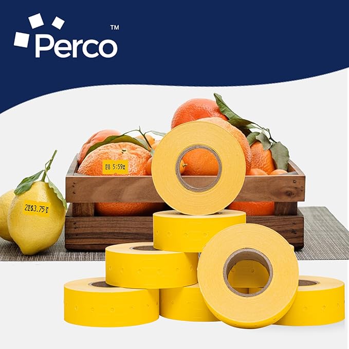Perco 1 Line Yellow Labels - 32 Rolls, 4 Sleeves, 32,000 Blank Price and Date Gun Labels for Perco 1 Line Price and Date Guns - Made in USA