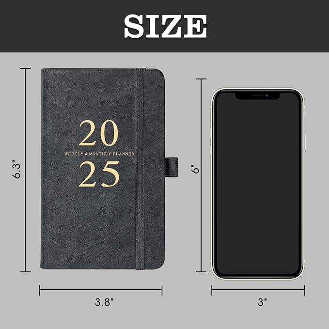 2025 Pocket Planner/Calendar - Pocket Planner 2025, JAN 2025 - DEC 2025, Pocket Calendar 2025 for Purse, 6.3'' × 3.8'', Elastic Bound, Bookmark, Inner Pocket, Agenda Planner with Pen Holder