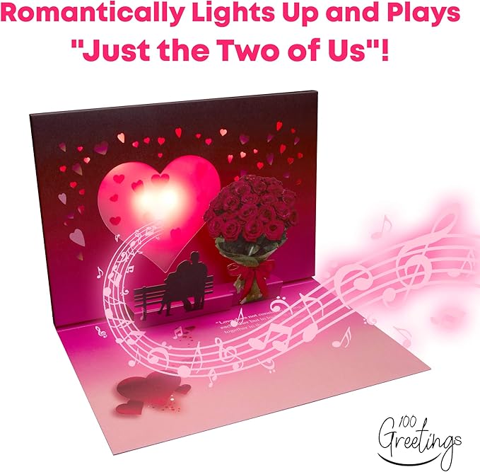 Pop Up Anniversary Card for Couple w/Lights & Music - Happy Anniversary Card for Wife & Girlfriend, Pop Up Card, Wedding Anniversary Card (Couple)