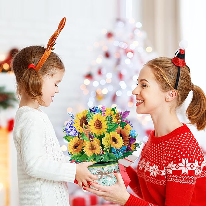 Sunflower Bouquet Pop Up Card, 3D Flower Greeting Card with Envelopes for Any Occasion, Birthday, Mother's Day, Anniversary, Valentines Day, Handmade Gifts, Foldable Flower Cards for Friends