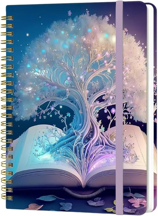 Yoiilifee Spiral Notebook - A5 Spiral Notebooks, 8.3'' × 5.8'', 160 Pages, Aesthetic Journaling Notebooks for Women, College Lined Notebook with Elastic Closure, Back Pocket, for School Office, TreeA