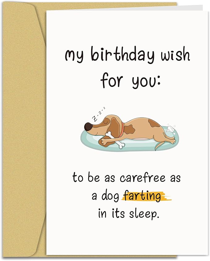 Funny Birthday Card for Him/Her, Humor Birthday Card for Family Friends, Bday Card for Sister Brother, My Birthday Wish For You To Be As Carefree As A Dog Farting In Its Sleep