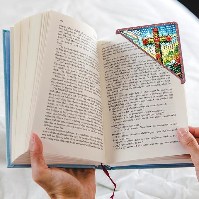 Diamond Art Painting Bookmarks,8Pcs DIY Cute Diamond Art Kits for Adults, Corner Bookmarks Small Crafts Kit Gifts for Women Book Lovers (Cross)