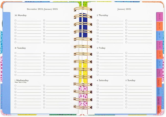 Kate Spade New York Medium Weekly and Monthly Planner August 2024 - December 2025, Hardcover Spiral Agenda, Daily Planner with Monthly Calendar, Stickers, & Pockets (Golf Balls)