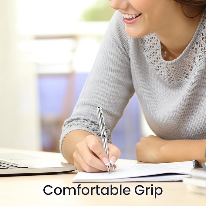 Cambond Ballpoint Pens Metal Pen - Silver Pens Black Ink Nice Pens for Gift Business Men Police Flight Attendant 1.0 mm Medium Point Office Pens, 3 Pens with 3 Refills (Silver)