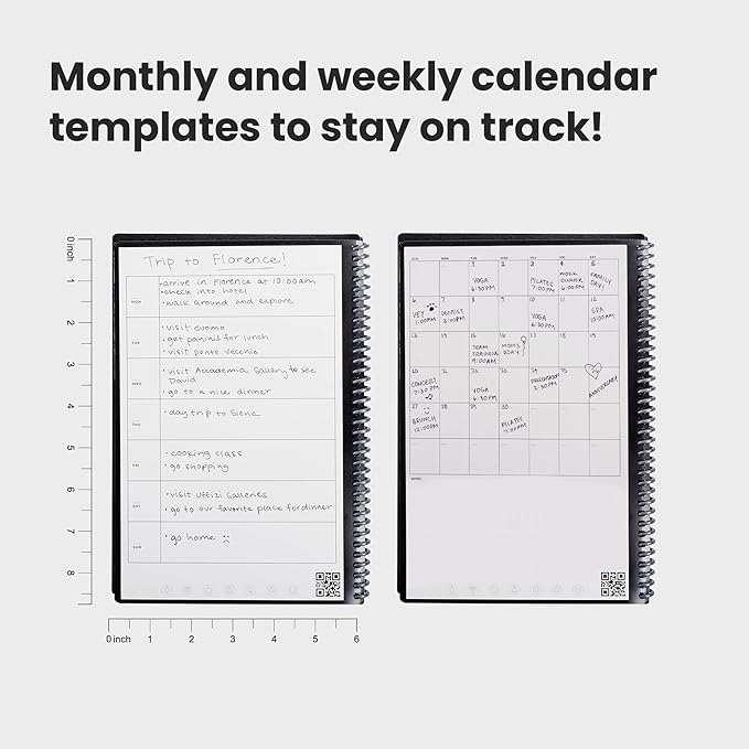 Rocketbook Fusion Reusable Undated Productivity Planner, Executive Size 6x8.8, Steel Blue - Goals, Monthly and Weekly Calendar, Daily To-do List, Lined and Dotted Notes Pages