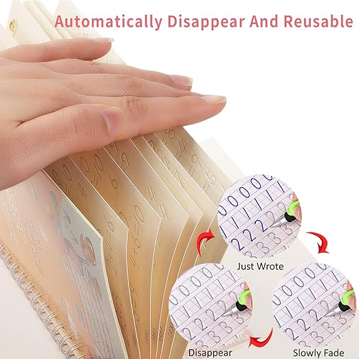 Magic Practice Copybook for Kids, Magic Calligraphy That Can Be Reused,Magical Handwriting Workbooks Practice Copybook for Preschoolers Kindergarten(4Book + Pen Set)