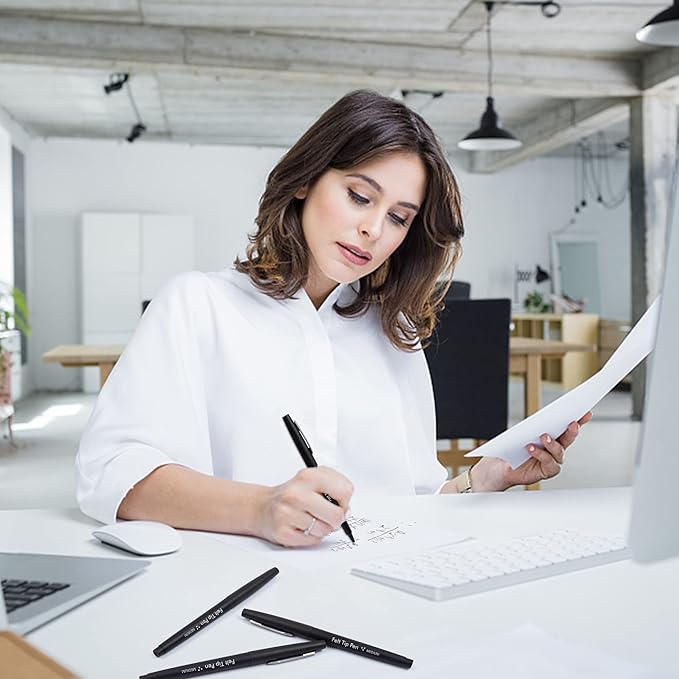 Lelix Felt Tip Pens, 30 Black Pens, 0.7mm Medium Point Felt Pens, Felt Tip Markers Pens for Journaling, Writing, Note Taking, Planner, Perfect for Art Office and School Supplies